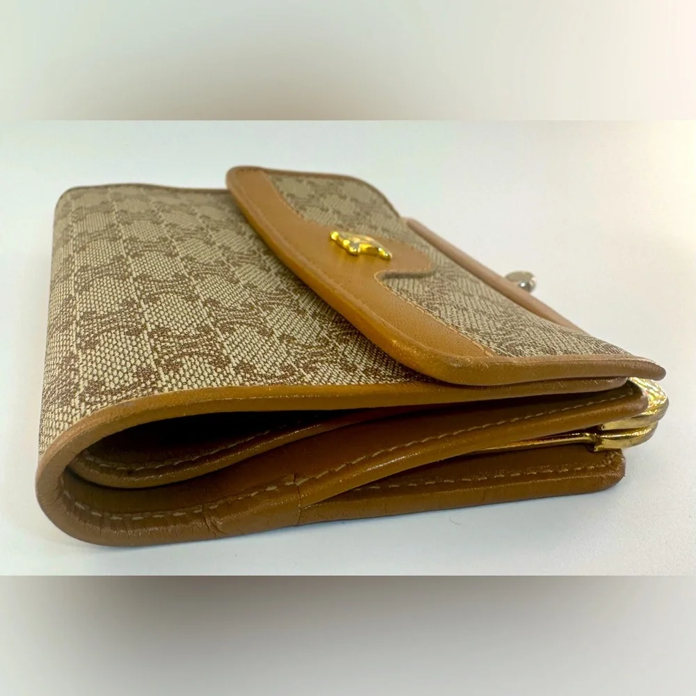 Celine French Kisslock Wallet Brown Macadam Canvas Celine Triomphe Authentic - Picture 3 of 13